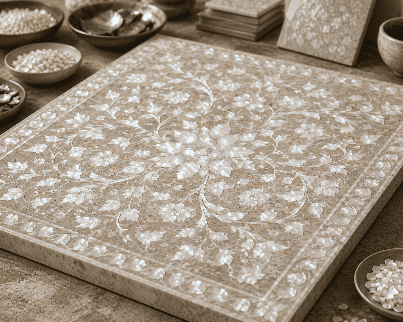 Mother of Pearl inlay work on furniture or flooring
