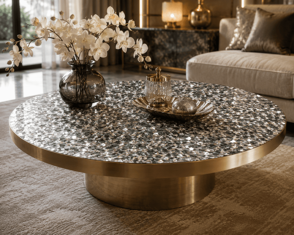Mother of Pearl table top on a dining or center table