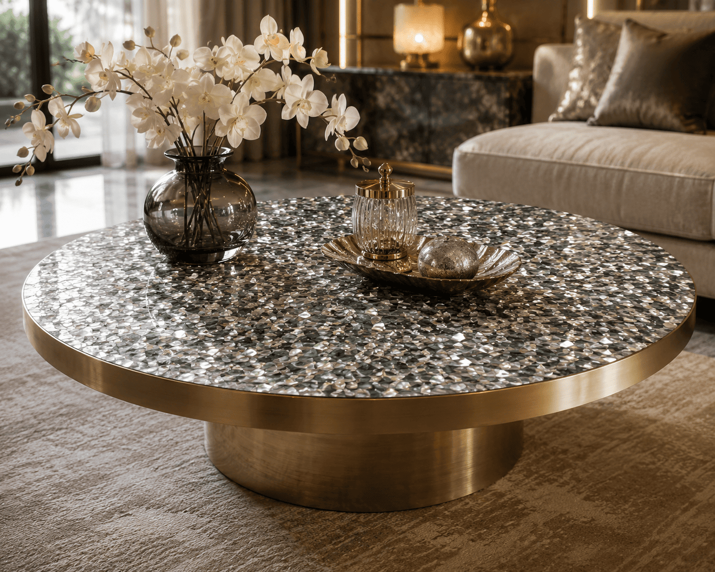 Mother of Pearl table top on a dining or center table