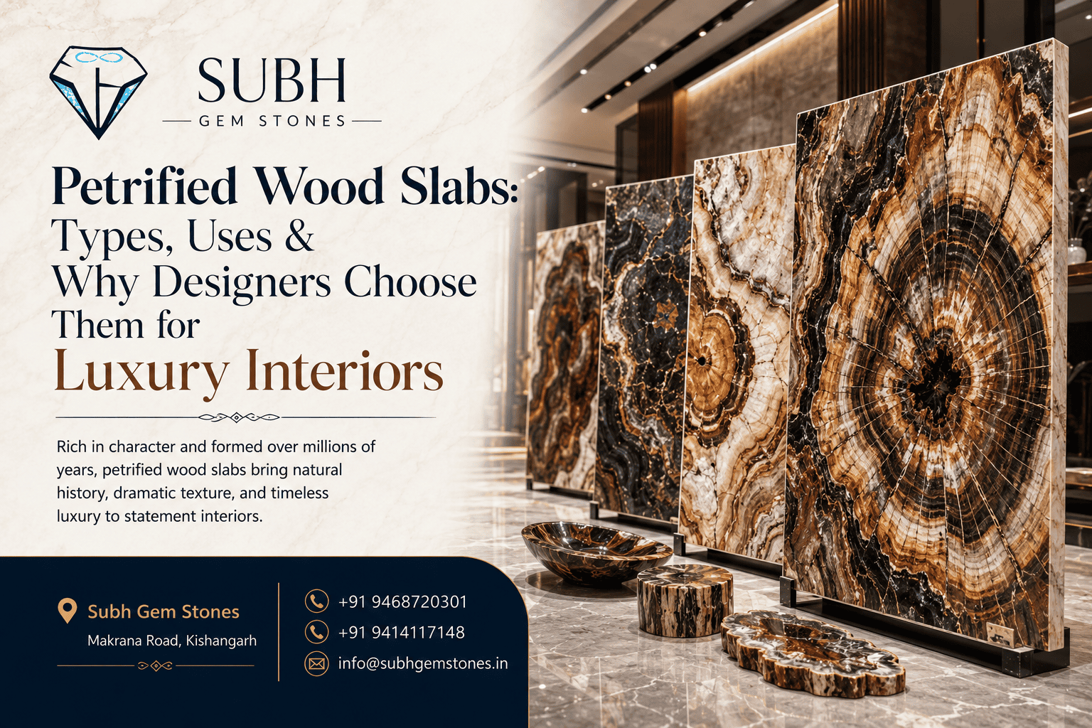Petrified Wood Slabs — Types, Uses & Why Designers Choose Them for Luxury Interiors