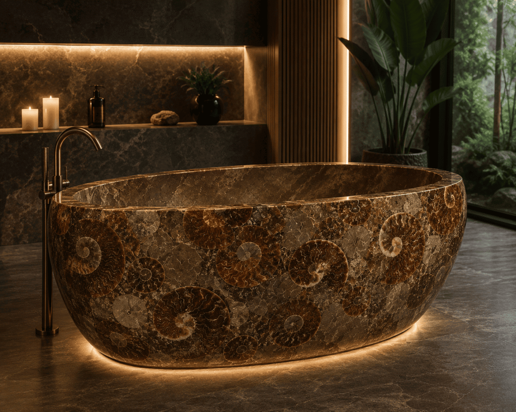 ammonite fossil bathtub handcrafted by Subh Gem Stones Kishangarh