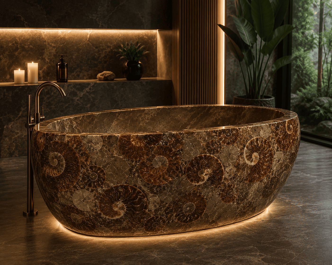 ammonite fossil bathtub handcrafted by Subh Gem Stones Kishangarh