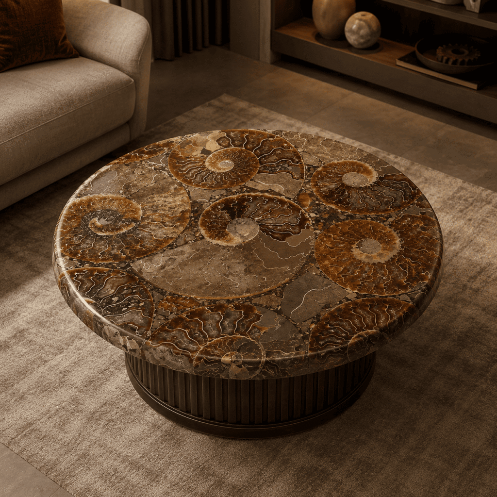 ammonite fossil center table top by Subh Gem Stones