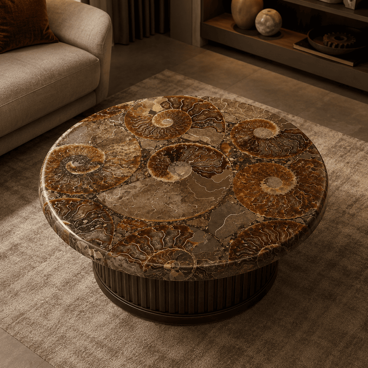 ammonite fossil center table top by Subh Gem Stones