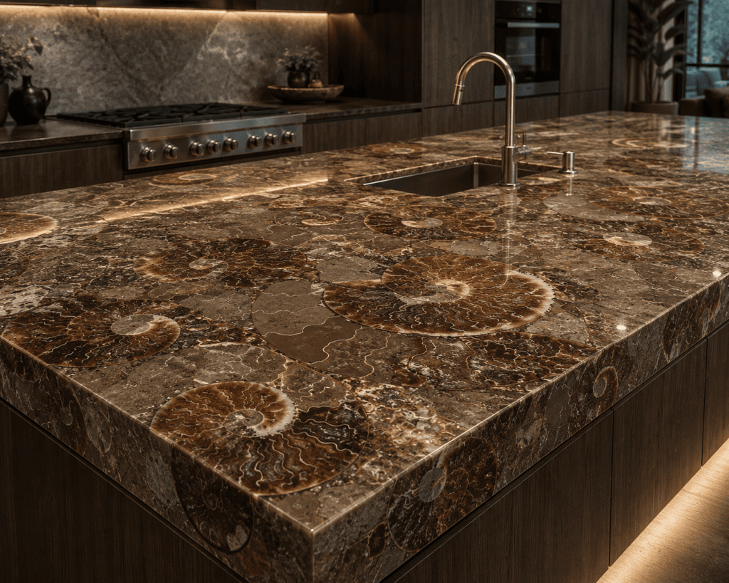 ammonite fossil countertop by Subh Gem Stones Kishangarh