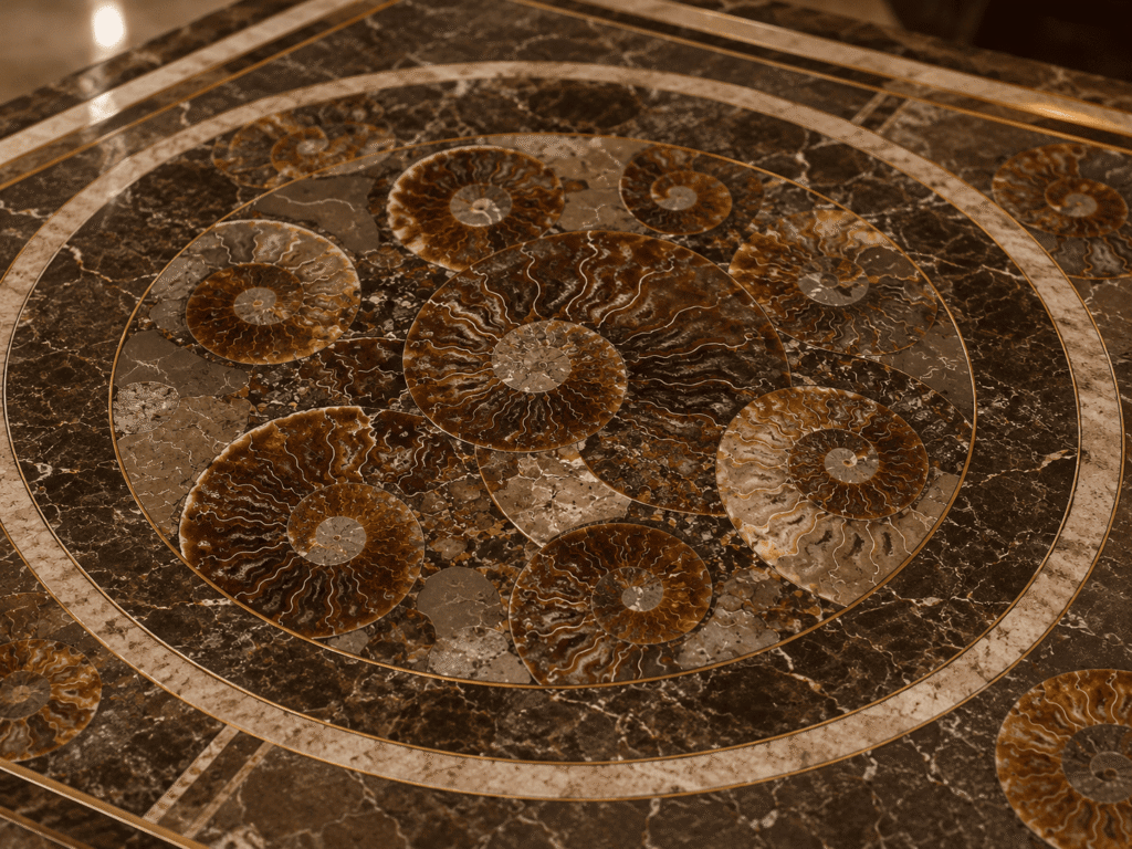 ammonite fossil inlay work Pietra Dura by Subh Gem Stones