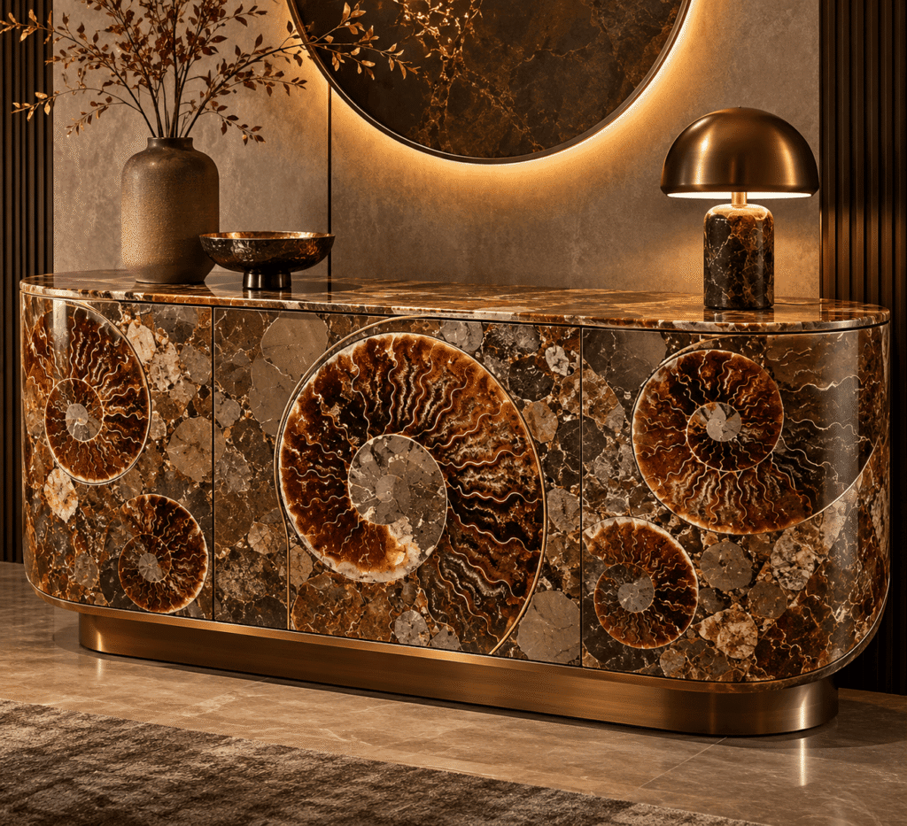ammonite fossil stone furniture collection by Subh Gem Stones