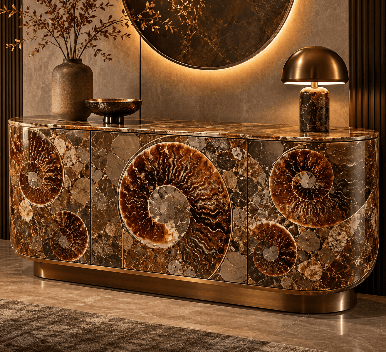 ammonite fossil stone furniture collection by Subh Gem Stones