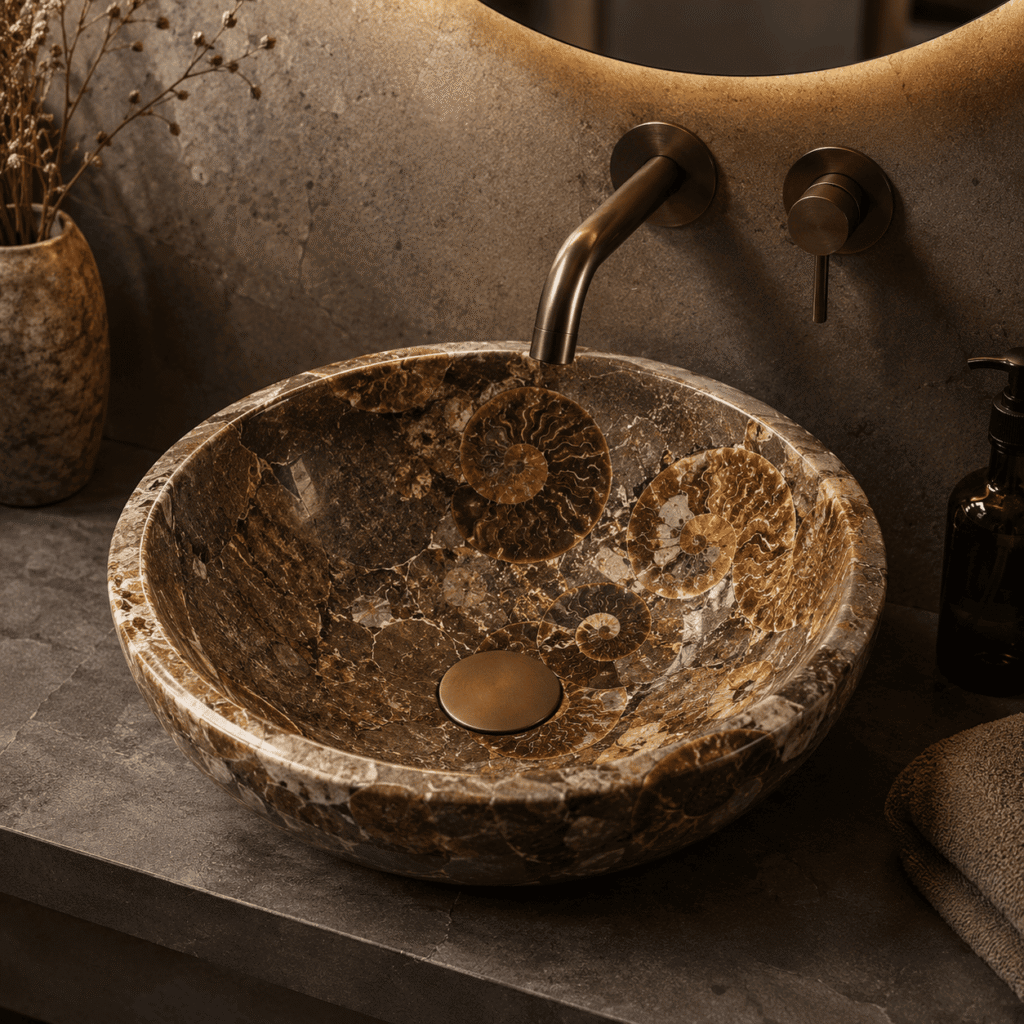 ammonite fossil wash basin handcrafted by Subh Gem Stones