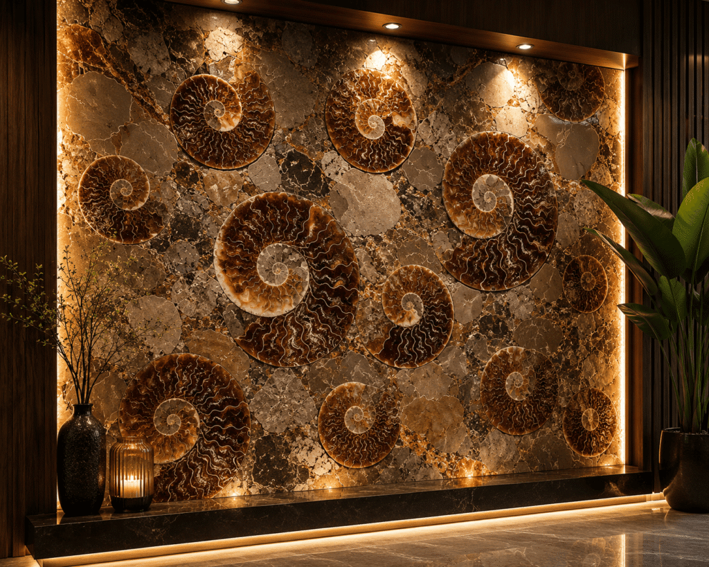 ammonite wall highlighter panel by Subh Gem Stones