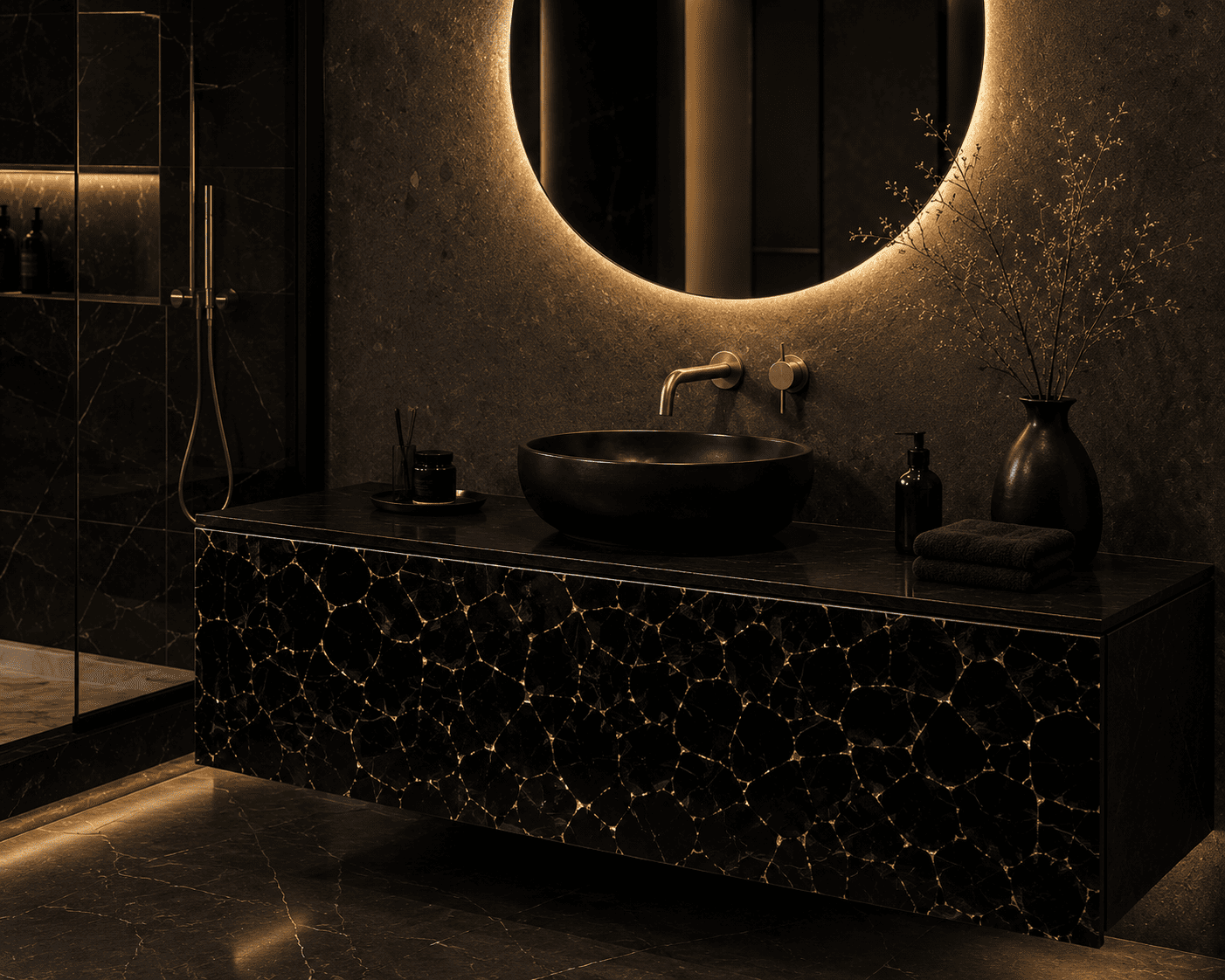 black obsidian bathroom vanity top by Subh Gem Stones