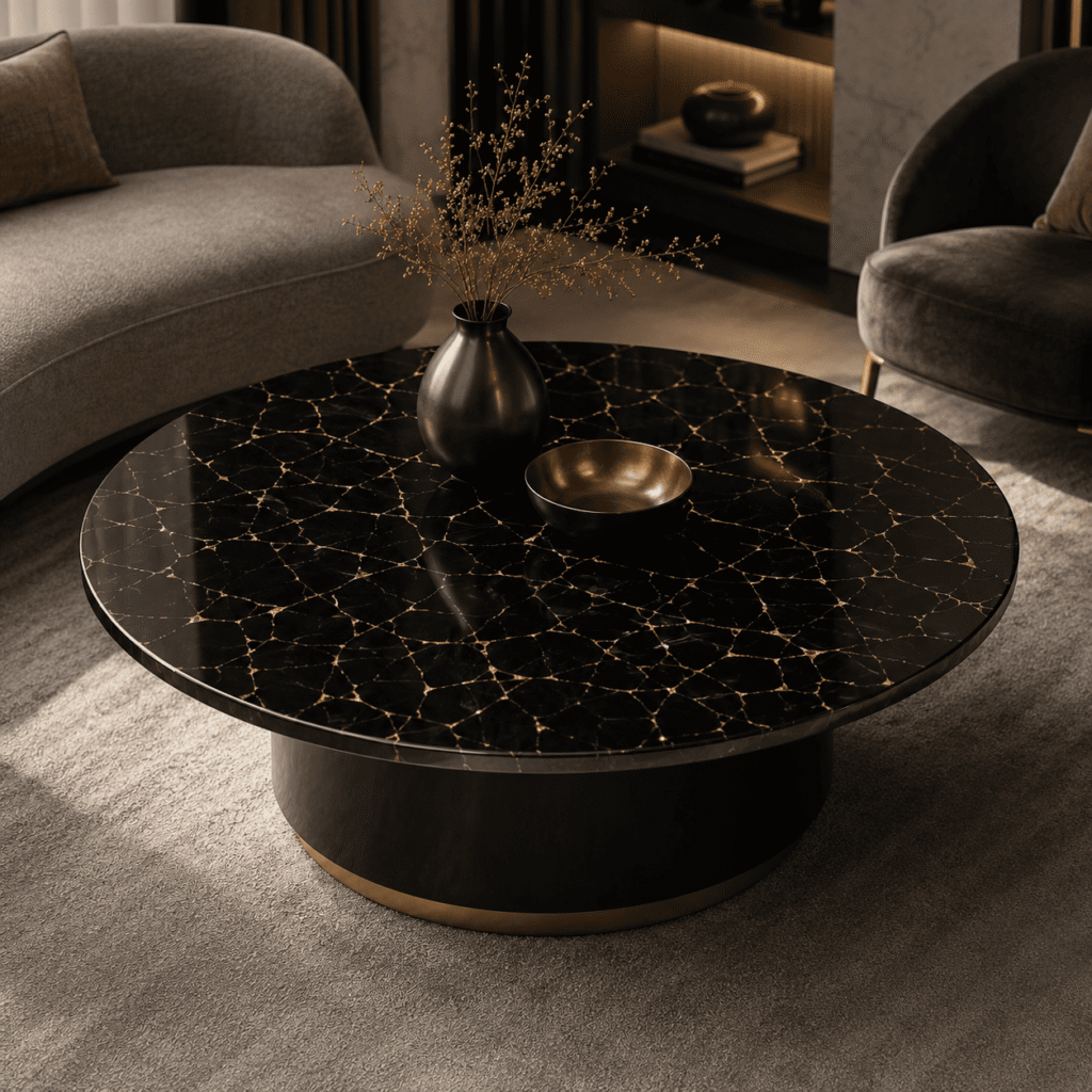 black obsidian center table top by Subh Gem Stones