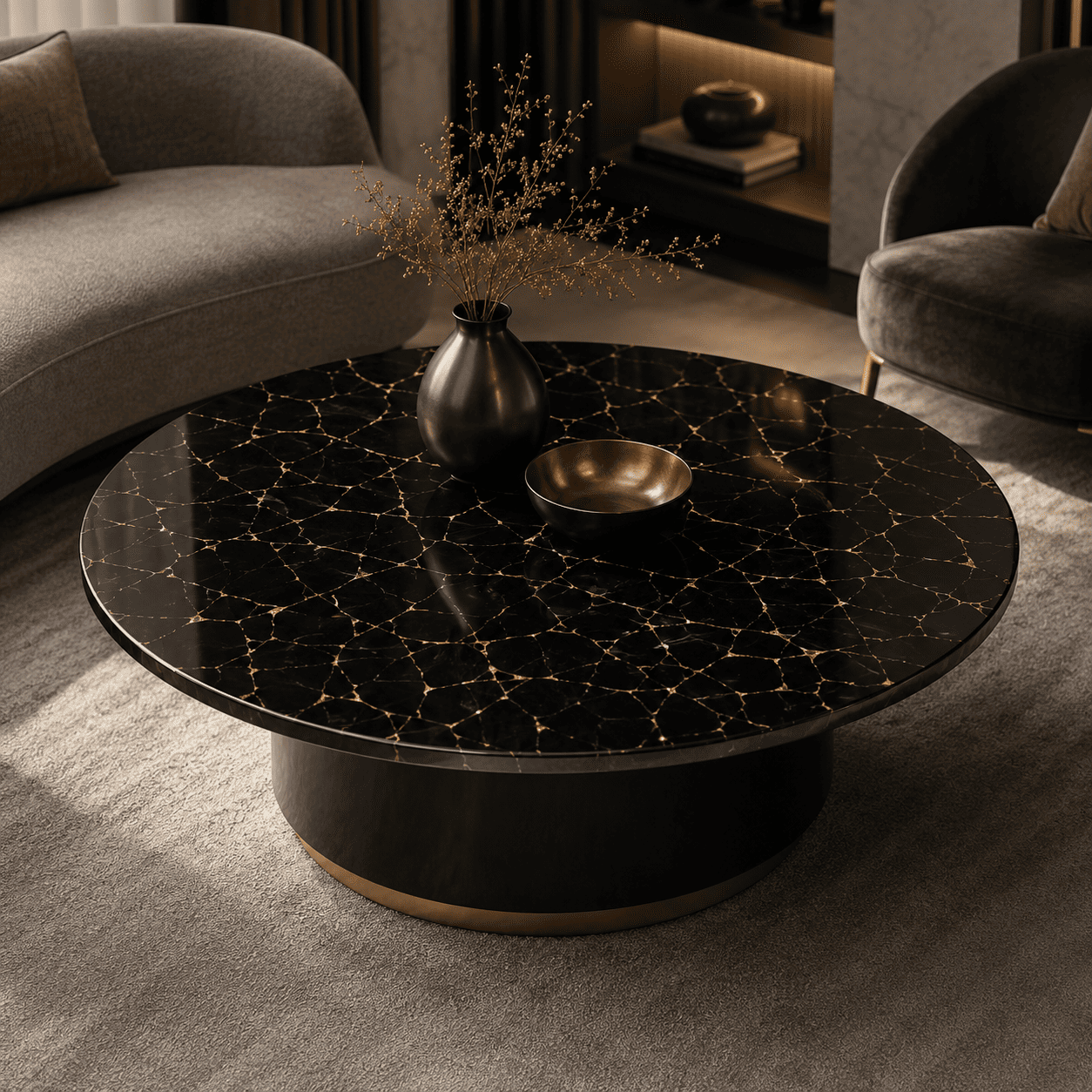 black obsidian center table top by Subh Gem Stones