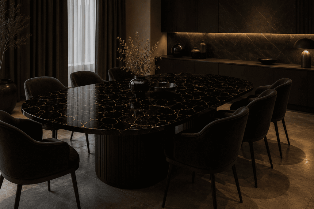 black obsidian dining table top from Subh Gem Stones Kishangarh