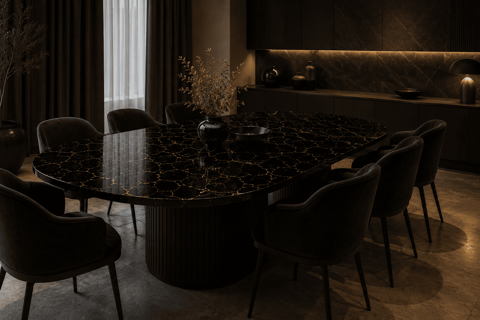 black obsidian dining table top from Subh Gem Stones Kishangarh