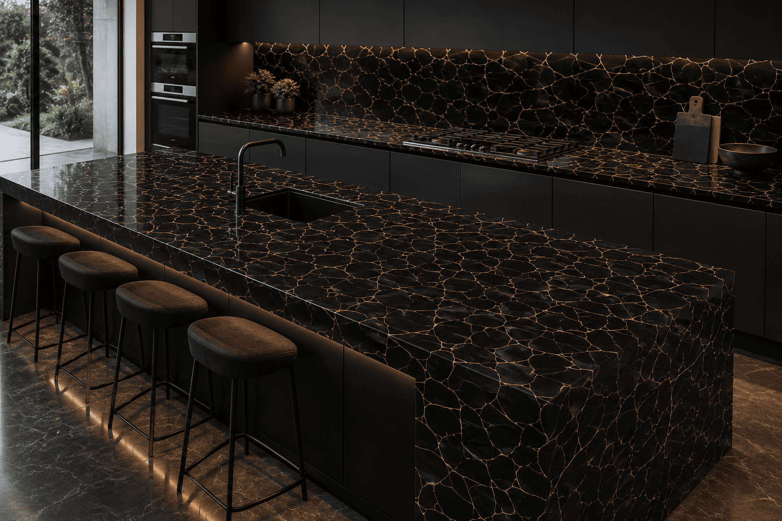 black obsidian kitchen island slab from Subh Gem Stones