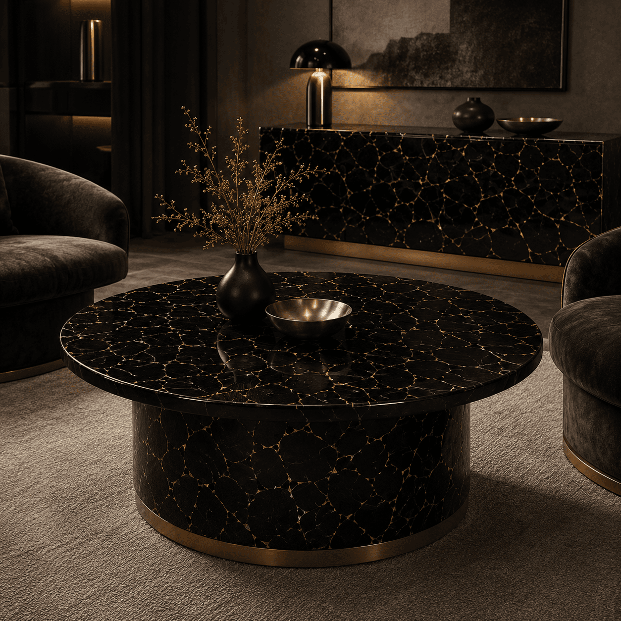 black obsidian stone furniture collection by Subh Gem Stones