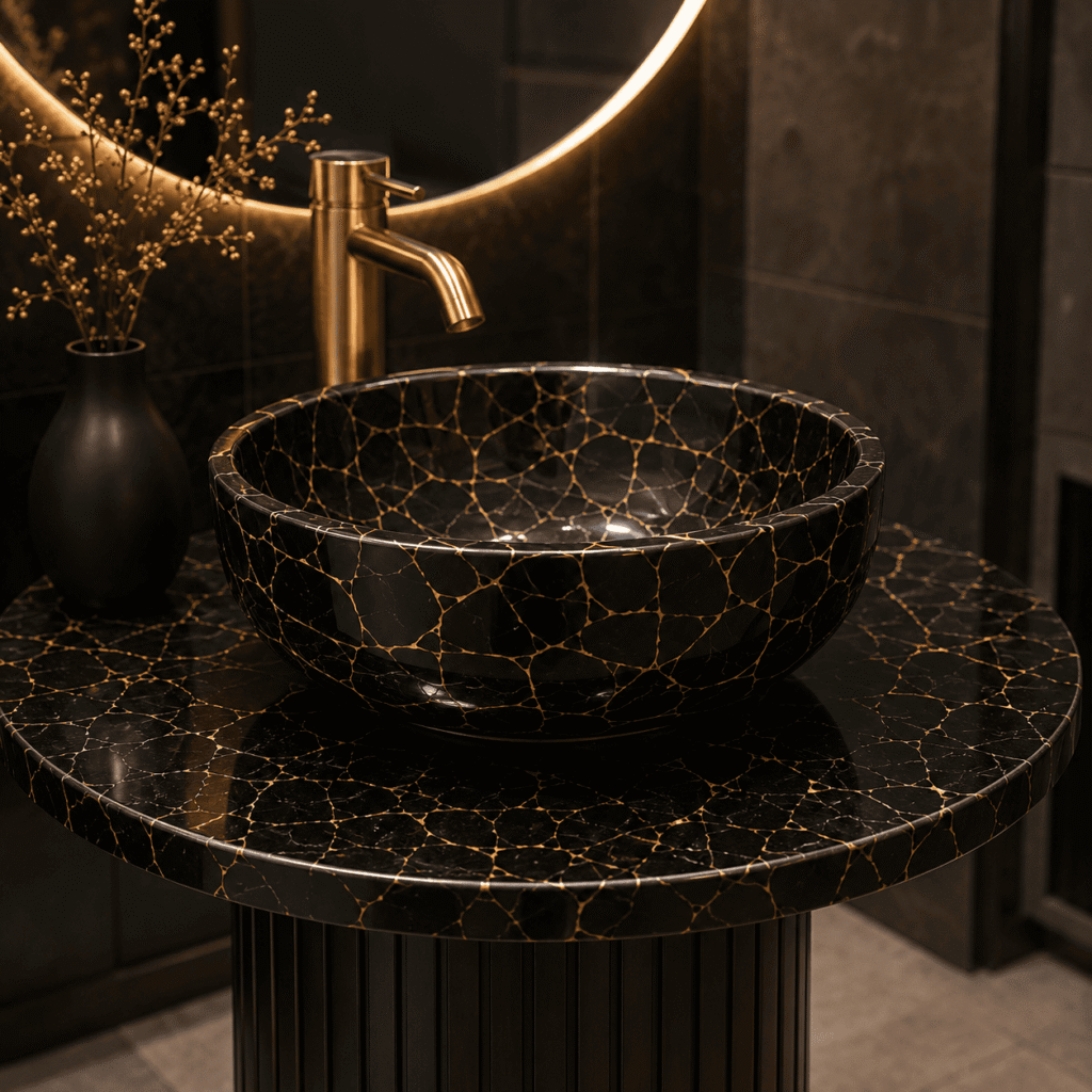 black obsidian wash basin handcrafted by Subh Gem Stones