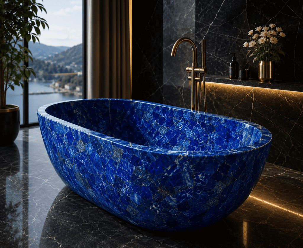 lapis lazuli bathtub handcrafted by Subh Gem Stones Kishangarh