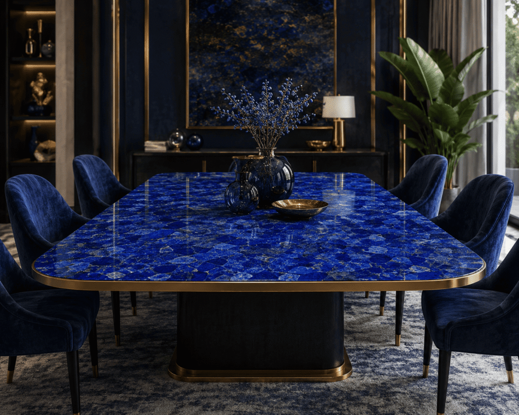 lapis lazuli dining table top from Subh Gem Stones Kishangarh