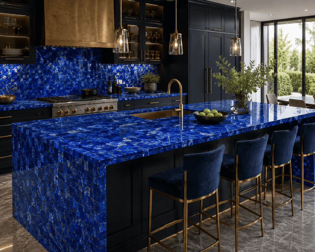 lapis lazuli kitchen island slab from Subh Gem Stones