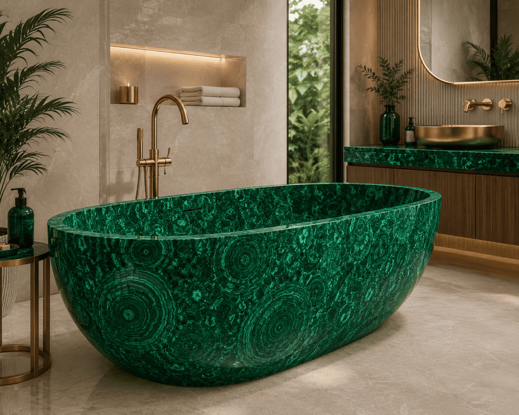 malachite bathtub handcrafted by Subh Gem Stones Kishangarh