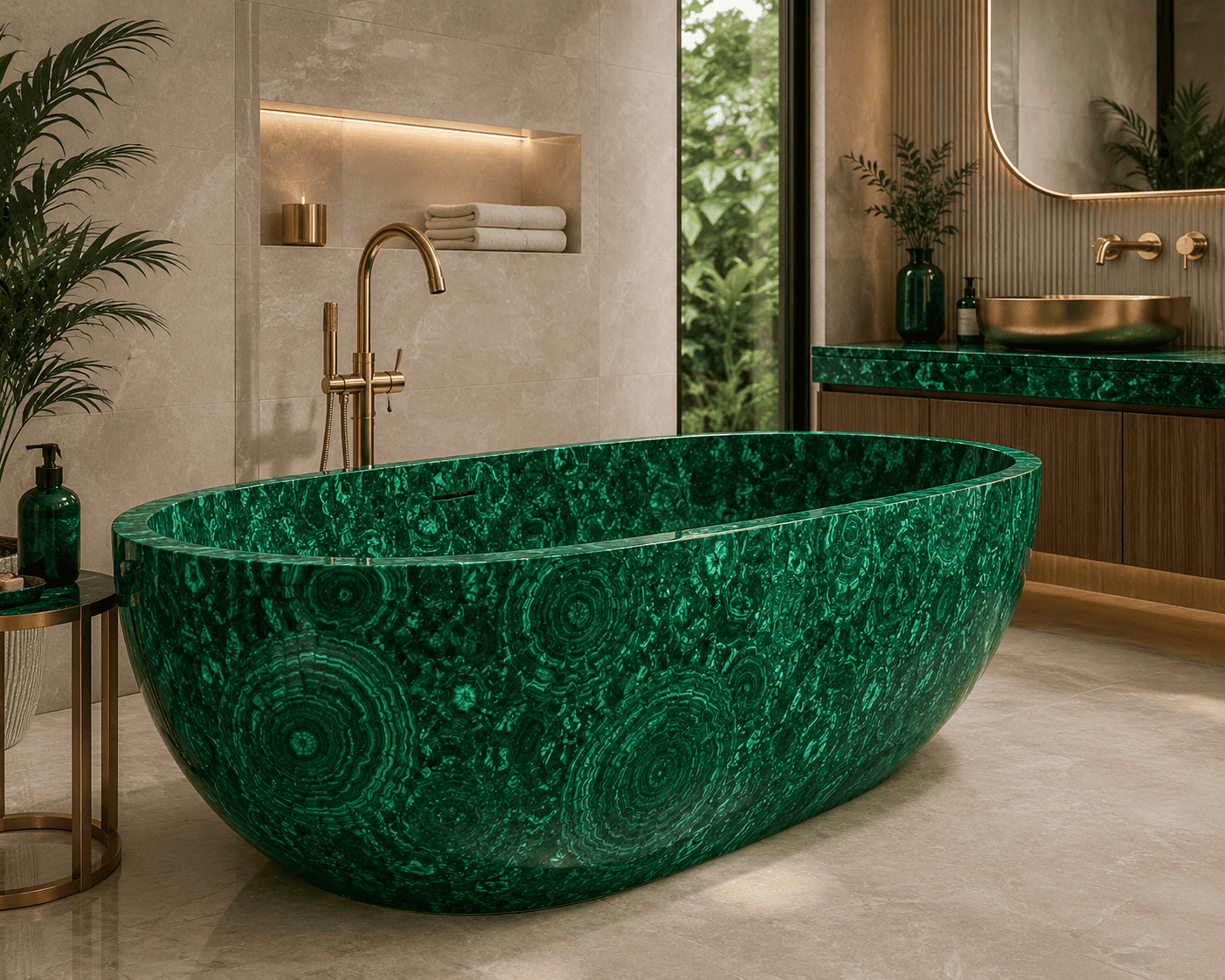malachite bathtub handcrafted by Subh Gem Stones Kishangarh