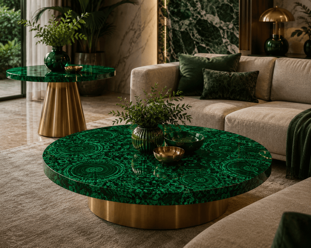 malachite center table top by Subh Gem Stones Kishangarh