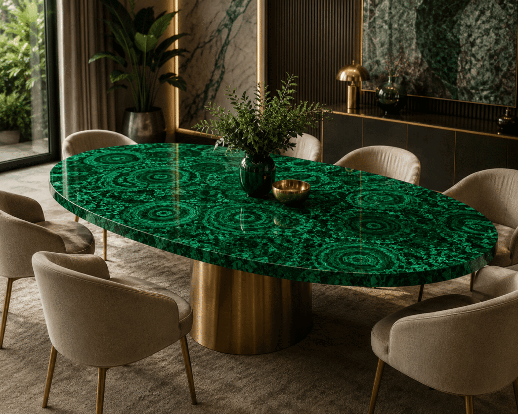 malachite dining table top from Subh Gem Stones Kishangarh