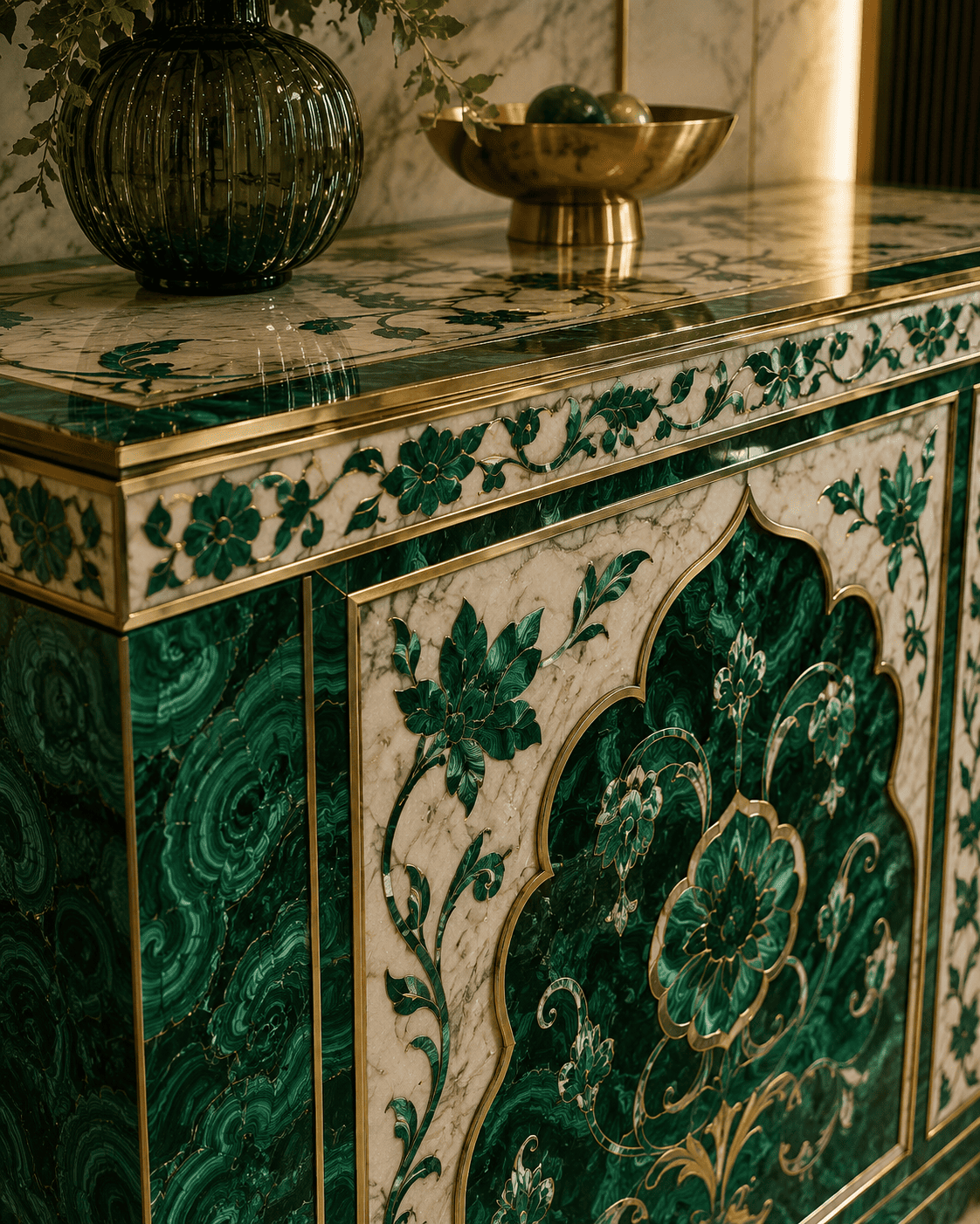 malachite inlay work Pietra Dura by Subh Gem Stones Kishangarh