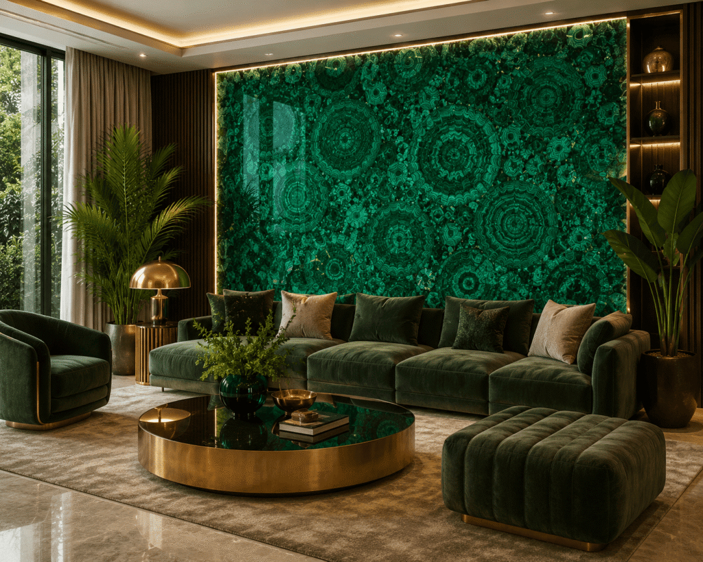 malachite living room interior design by Subh Gem Stones Kishangarh