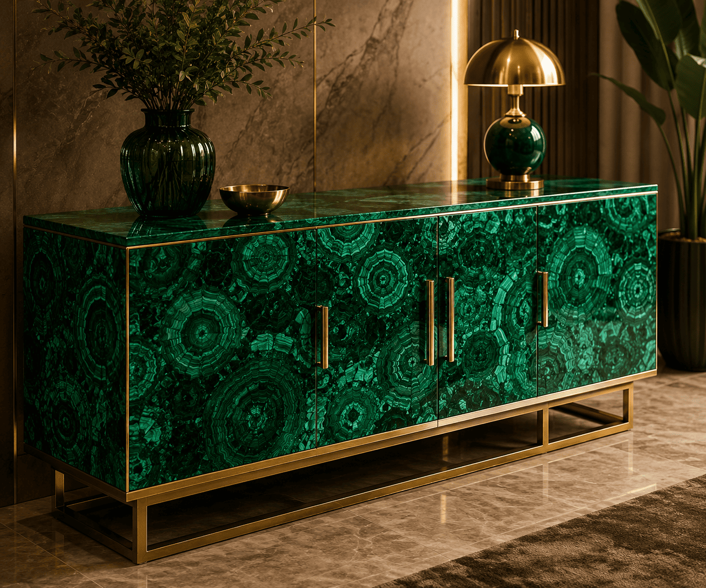 malachite stone furniture collection by Subh Gem Stones Kishangarh
