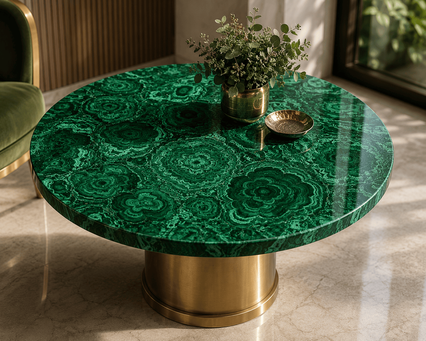 malachite table top from Subh Gem Stones Kishangarh