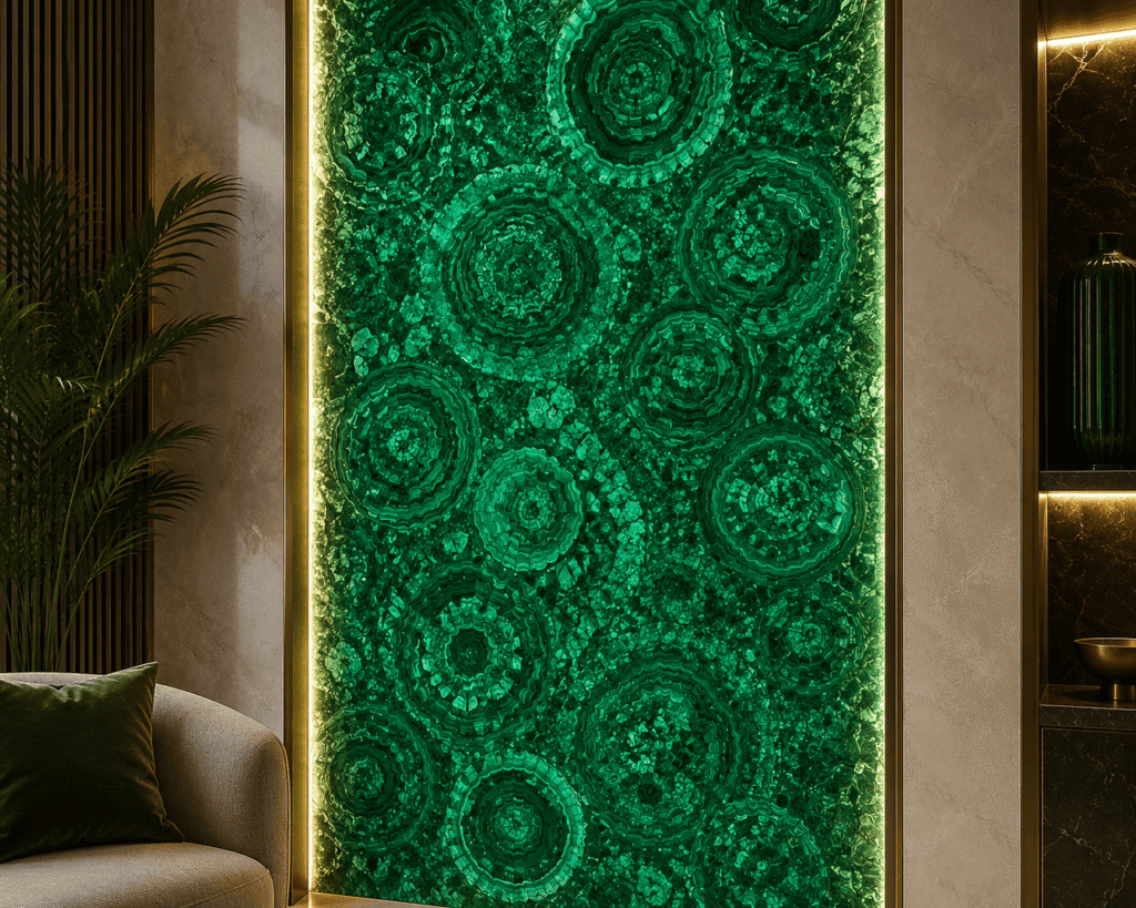 malachite wall highlighter panel by Subh Gem Stones Kishangarh
