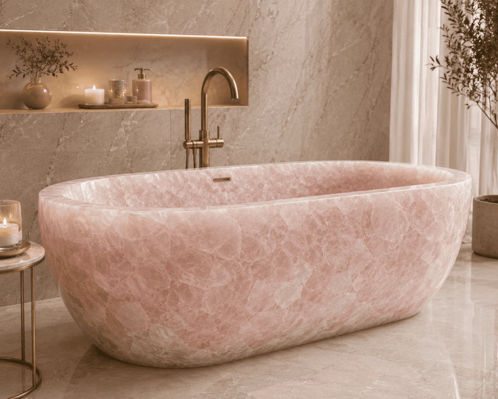 rose quartz bathtub handcrafted by Subh Gem Stones Kishangarh