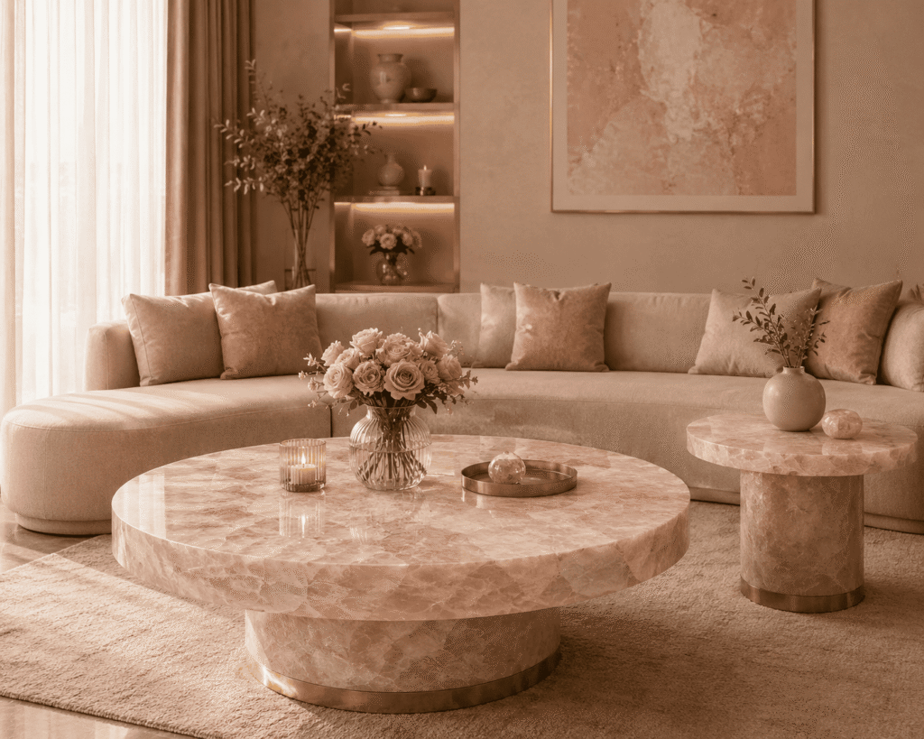rose quartz center table top by Subh Gem Stones