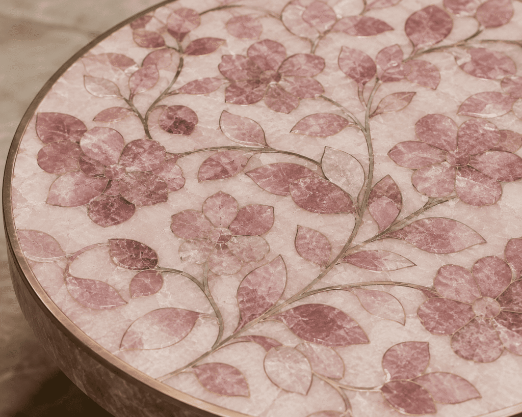 rose quartz inlay work Pietra Dura by Subh Gem Stones