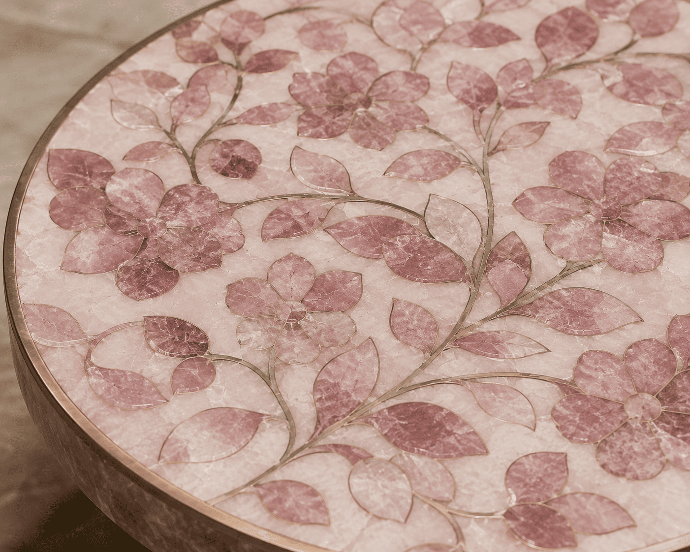 rose quartz inlay work Pietra Dura by Subh Gem Stones