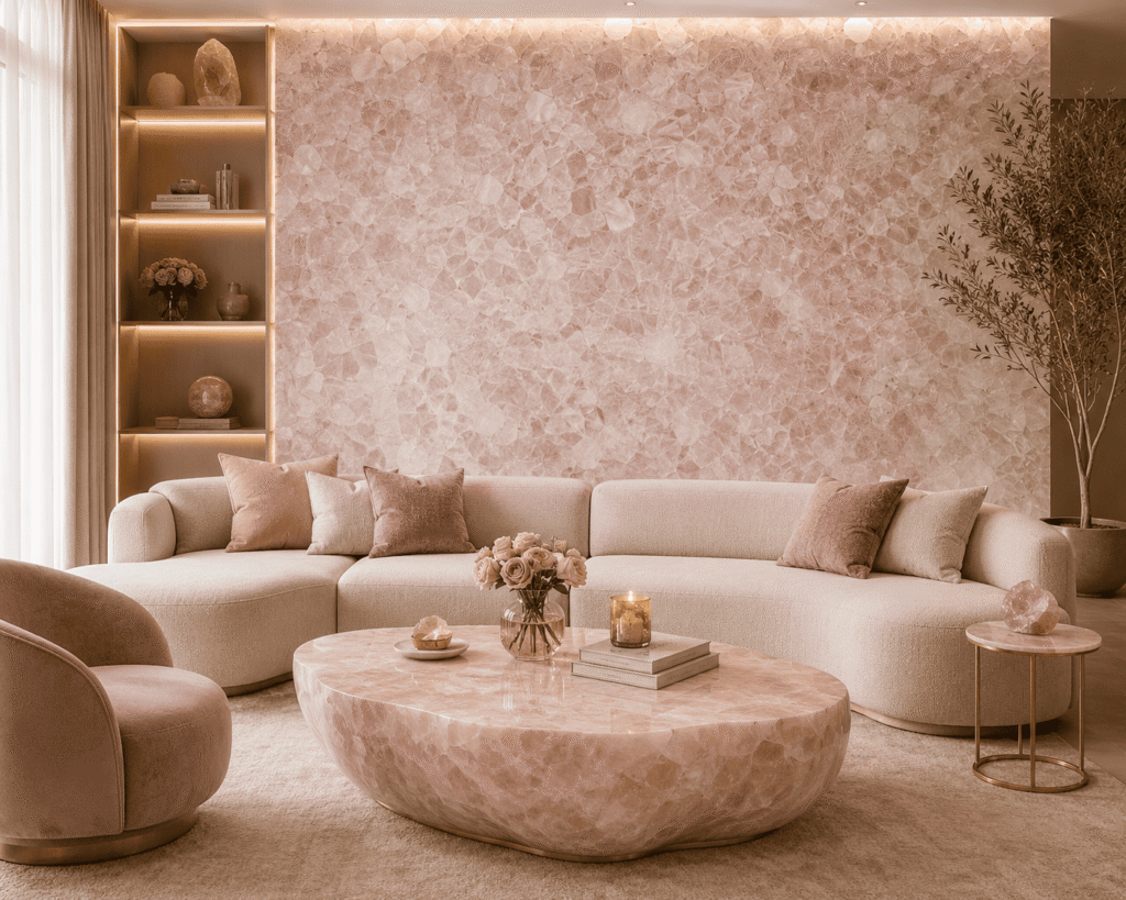 rose quartz living room interior design by Subh Gem Stones