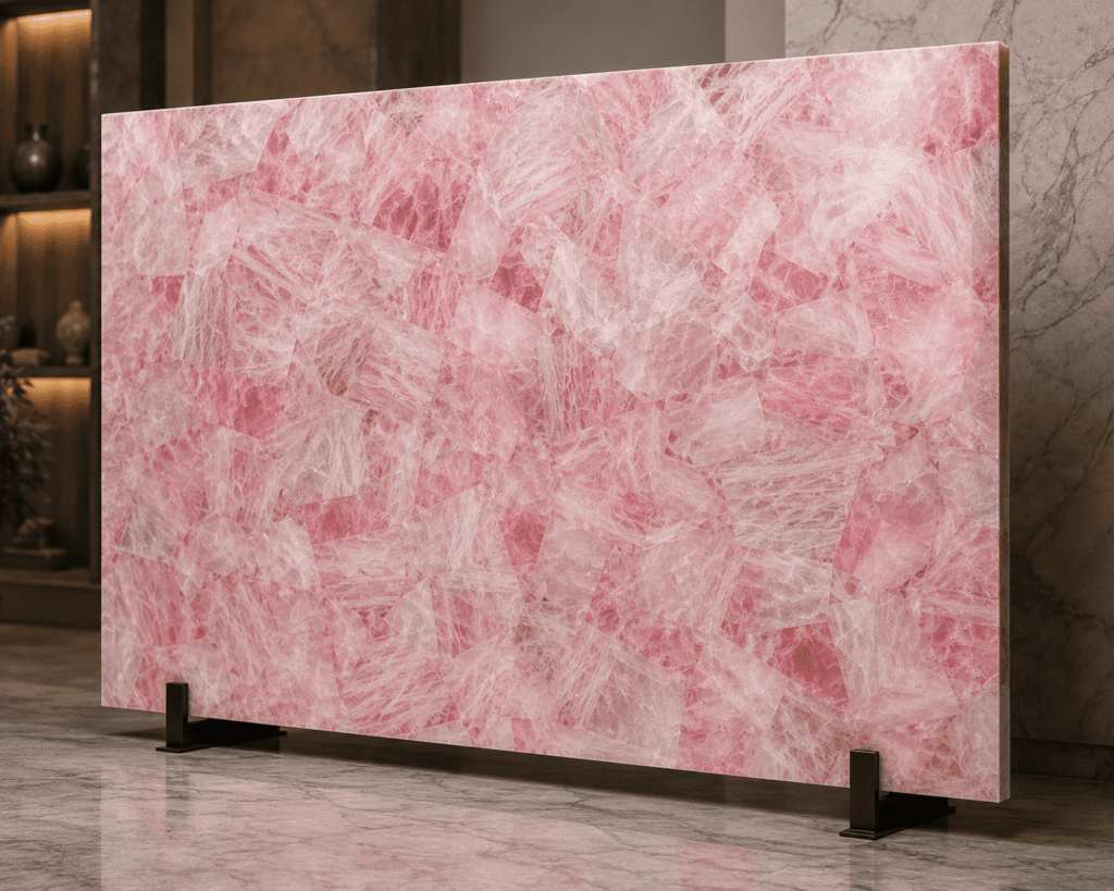 rose quartz slab by Subh Gem Stones Kishangarh
