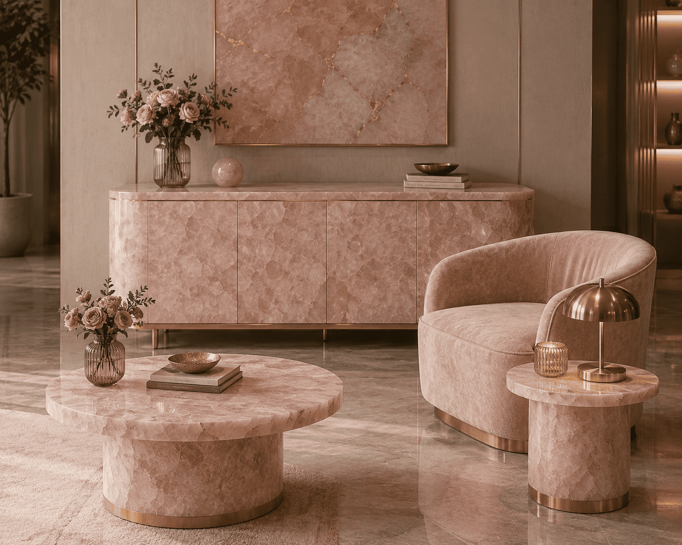rose quartz stone furniture collection by Subh Gem Stones