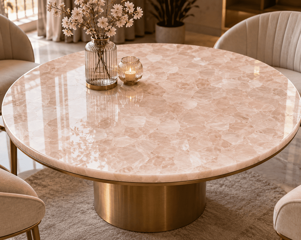 rose quartz table top from Subh Gem Stones