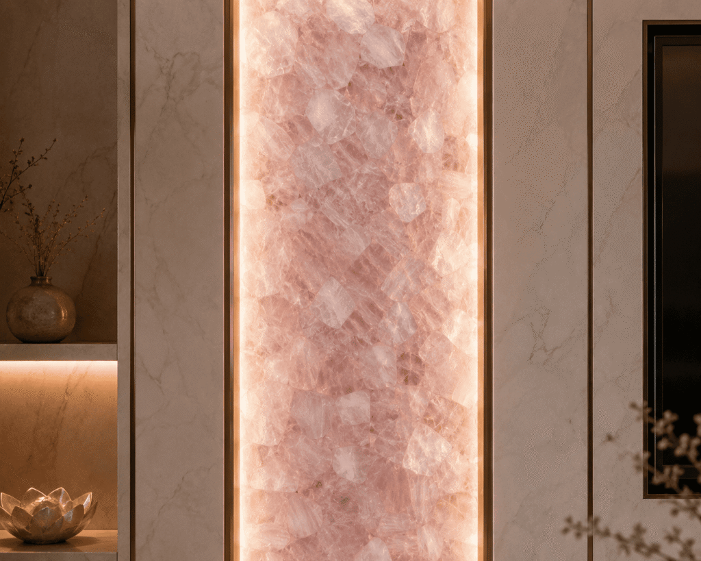 rose quartz wall highlighter panel by Subh Gem Stones
