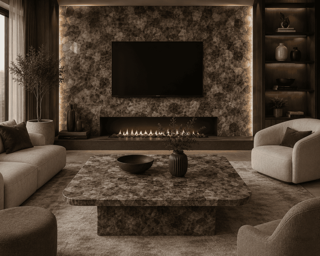 smoky quartz living room interior design by Subh Gem Stones Kishangarh