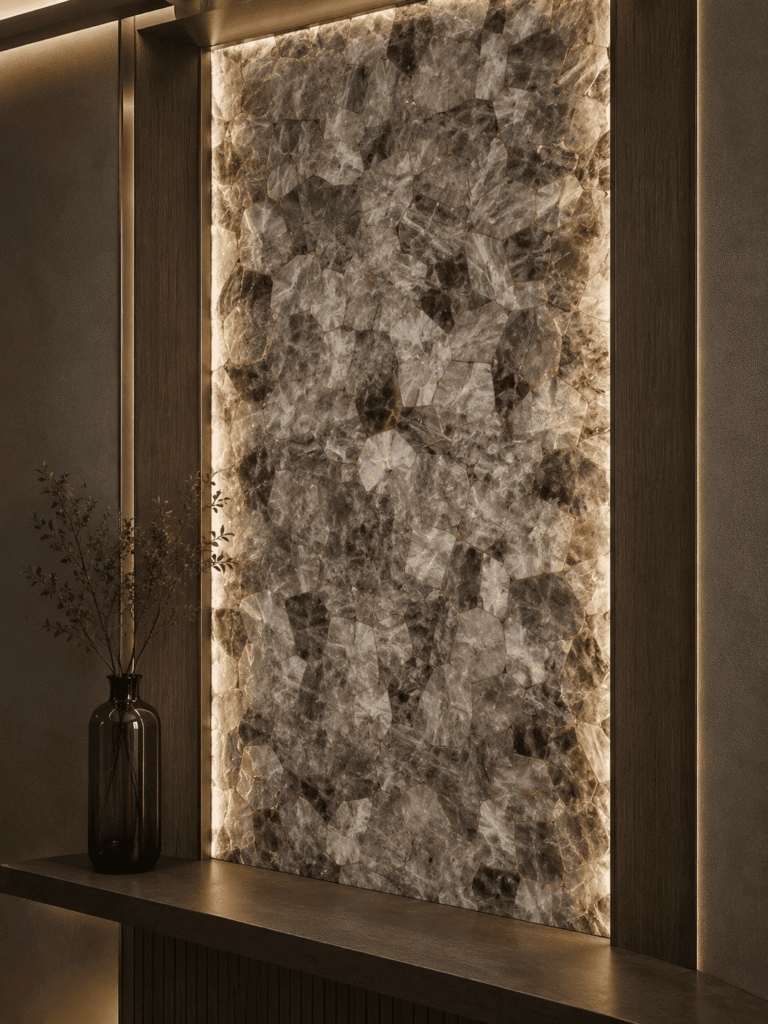smoky quartz wall highlighter panel by Subh Gem Stones Kishangarh