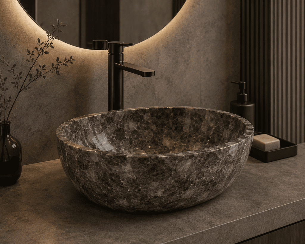 smoky quartz wash basin handcrafted by Subh Gem Stones Kishangarh