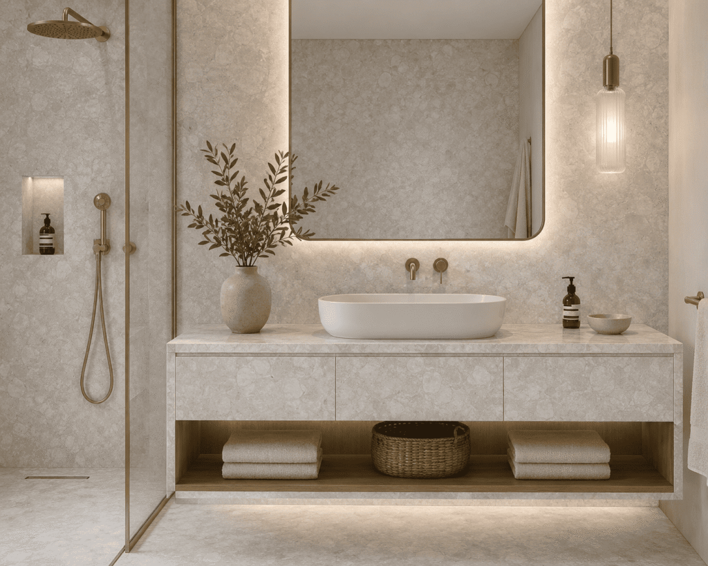 white quartz bathroom vanity top by Subh Gem Stones