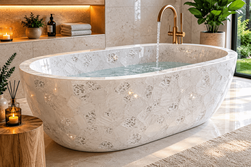white quartz bathtub handcrafted by Subh Gem Stones Kishangarh
