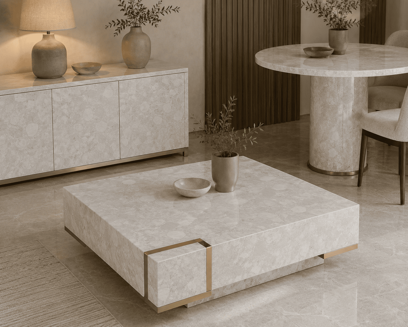 white quartz stone furniture collection by Subh Gem Stones