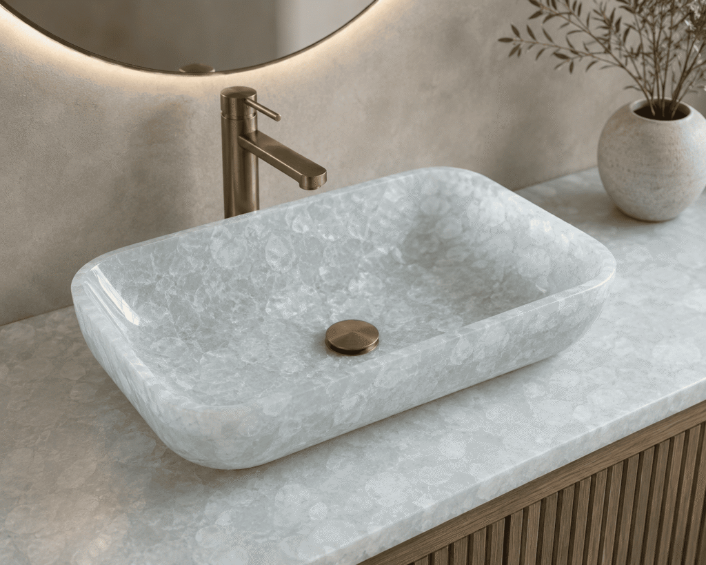 white quartz wash basin handcrafted by Subh Gem Stones